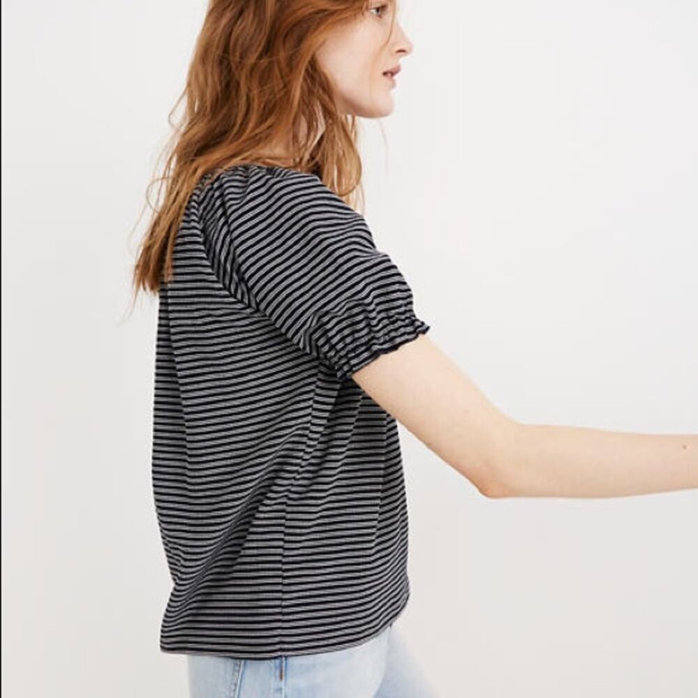 Madewell Texture & Thread Navy Stripe Peasant Top - Picture 6 of 13